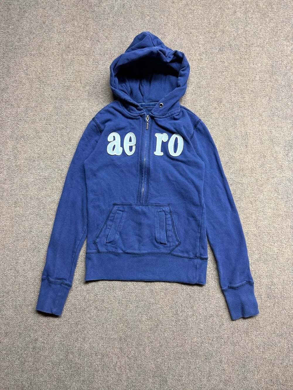 Aeropostale Half-Zip Hoodie Blue Y2K Spellout Logo